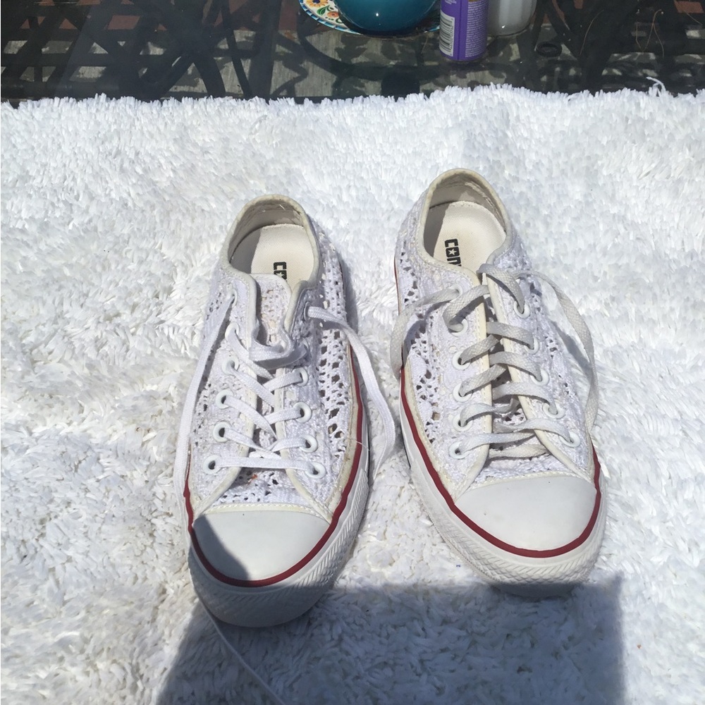White Lace Converse Sneakers Women’s Size 8 - Picture 5 of 9